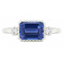 Afbeelding in Gallery-weergave laden, Ronde Natuurlijke echte diamant ( niet in het laboratorium gekweekt )en ring 3 stenen jubileum blauwe saffier ring 2,25 karaat
