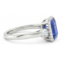 Afbeelding in Gallery-weergave laden, Ronde Natuurlijke echte diamant ( niet in het laboratorium gekweekt )en ring 3 stenen jubileum blauwe saffier ring 2,25 karaat
