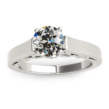 Ronde Old Cut Natuurlijk Diamond Solitaire Ring Wide Band Prong Set 1,50 Karaat