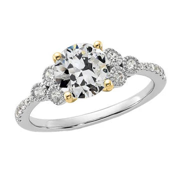 Ronde Old Mine Cut Echt Diamond Ring 4 Prong Set Two Tone 3,50 Karaat