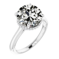 Ronde Oud Mijn Slijpvorm Echte Natuurlijke uit de aarde gewonnen Diamanten Ring 4 Prong Gezet Goud 6.50 Karaat