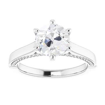 Ronde Old Mine Cut Echt Diamond Ring 6 Prong Set Goud 5,50 Karaat Sieraden