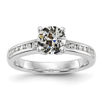 Ronde Old Mine Cut Echt Diamond Ring Prong Channel Set 2,75 Karaat