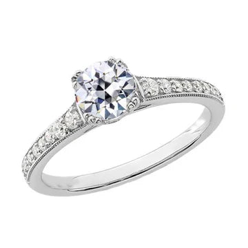 Ronde Oud Geslepen Echt Diamanten Damesring Met Accenten 3 Karaat Sieraden