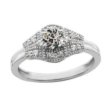 Ronde Oud Geslepen Echt Diamanten Ring 14K Witgoud Milgrain 2,25 Karaat