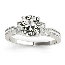 Ronde Oud Geslepen Natuurlijke uit de aarde gewonnen Diamanten Ring met Accenten Milgrain 3.50 Karaat