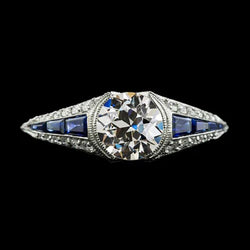 Echte Ronde Oud Geslepen Natuurlijke uit de aarde gewonnen Diamant & Blauwe Saffieren Ring Half Kastzetting 3.50 Karaat