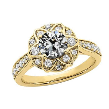 Ronde Oude Geslepen Echt Diamanten Halo Ring Star Style 14K Goud 4,25 Karaat