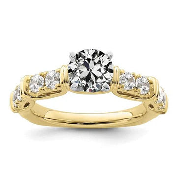 Ronde Oude Geslepen Echt Diamanten Ring Prong 14K Tweekleurige Gouden Sieraden 3 Karaat