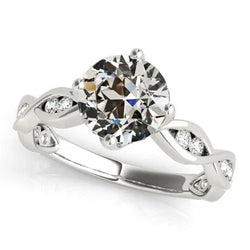 Ronde Old Mine Cut Natuurlijke uit de aarde gewonnen Diamanten Ring Dames 14K Witgoud 3.75 karaat