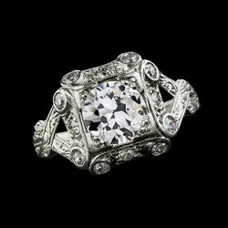 Antieke Stijl Ring met Ronde Old Mine Cut Natuurlijke uit de aarde gewonnen Diamant 3 Karaat met Gespleten Schacht