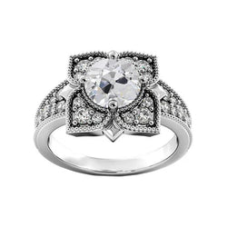 Ronde Oud Mijn Slijpvorm Echte Natuurlijke uit de aarde gewonnen Diamanten Ring Bloem Antieke Stijl 3.25 Karaat