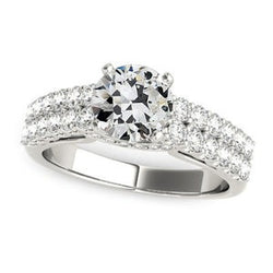 Ring met ronde Old Mine Cut natuurlijke uit de aarde gewonnen diamanten, dubbele rij accenten, 4.75 karaat