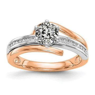 Ronde Oude Mijn Geslepen Echt Diamanten Ring Met Accenten 6 Tanden Set 2,75 Karaat