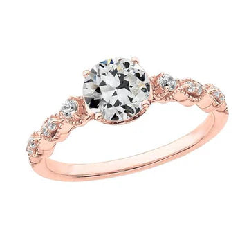 Ronde Oude Mijn Geslepen Echt Diamanten Ring Prong Set Rosé Goud 2,50 Karaat