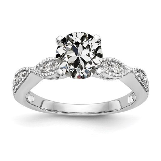 Ronde Oude Mijn Geslepen Echt Diamanten Trouwring 2,75 Karaat Milgrain Shank