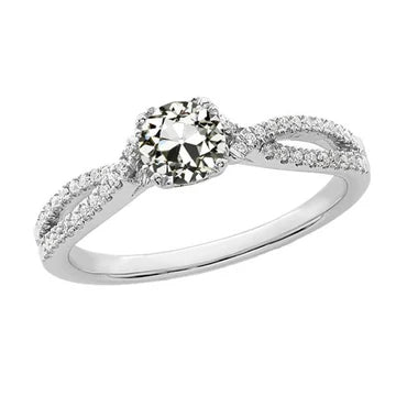 Ronde Oude Mijn Geslepen Echt Diamanten Verlovingsring Gespleten Schacht 3 Karaat