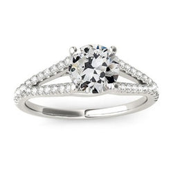 Ronde Oud Mijn Slijpvorm Natuurlijke uit de aarde gewonnen Diamanten Ring met Gespleten Schacht en Gouden Accent van 4 Karaat