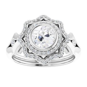 Ronde Oude Mijnwerker Echt Diamant Dubbele Halo Ring Bezel Gespleten Schacht 5,25 Karaat