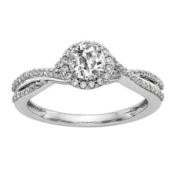 Ronde Oude Mijnwerker Echt Diamanten Halo Ring Gedraaide Gespleten Schacht 4,25 Karaat