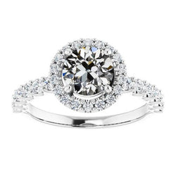 Ronde Oude Mijnwerker Natuurlijke uit de aarde gewonnen Diamanten Halo Ring Goud Prong Gezet 4.25 Karaat
