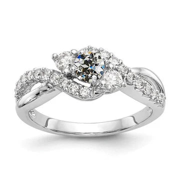Ronde Oude Mijnwerker Echt Diamanten Ring 3 Stenen Stijl Gedraaide Schacht 2,75 Karaat