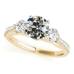 Ronde Oude Mijnwerker Echte Natuurlijke uit de aarde gewonnen Diamanten Ring 3-Steens Stijl 5 Karaat 14K Goud