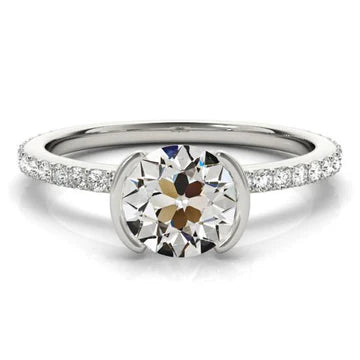 Ronde Oude Mijnwerker Echt Diamanten Ring Halve Bezel Set Goud 3,75 Karaat