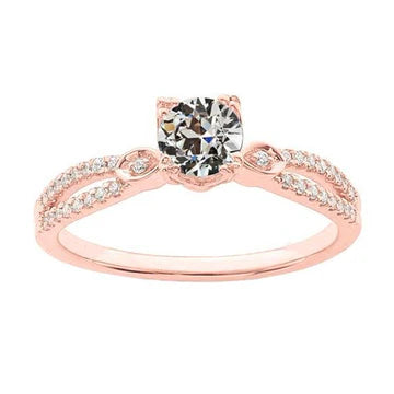 Ronde Oude Mijnwerker Echt Diamanten Ring Rose Goud Gespleten Schacht 2,50 Karaat