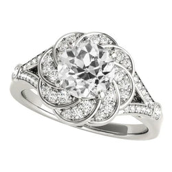 Ronde Oude Mijnwerker Natuurlijke uit de aarde gewonnen Diamanten Ring Bloem Stijl 4.50 Karaat Gespleten Ringband
