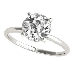 Ronde Oude Mijnwerker Natuurlijke uit de aarde gewonnen Diamanten Solitaire Trouwring 4 Prong Gezet 3 Karaat