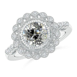 Ronde Oude Mijnwerker Echt Diamond Ring Bezel Set 2,65 Karaat Halo Flower Style