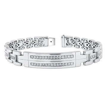 Ronde Pave Set Echt Diamanten Heren Armband Massief wit Goud 14K 6 Karaat