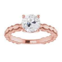 Afbeelding in Gallery-weergave laden, Ronde Solitaire Old Mine Cut Echt Diamond Ring 2 Karaat Milgrain Shank
