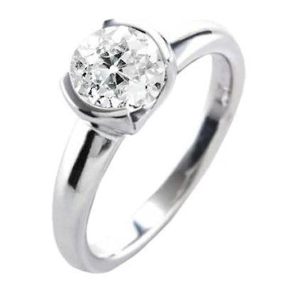 Ronde Solitaire Trouwring Old Miner Echt Diamond Half Bezel Set 1 Karaat