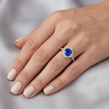Afbeelding in Gallery-weergave laden, Ronde Sri Lanka blauwe saffier Natuurlijke echte diamanten ( niet in een laboratorium gekweekt ) ring gouden sieraden 4 karaat
