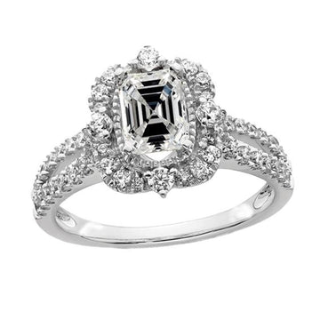 Ronde & Asscher Echt Diamant Halo Ring Gespleten Schacht Wit Goud 4,50 Karaat