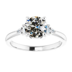 Ronde & Baguette Old Mine Cut Natuurlijke uit de aarde gewonnen Diamanten Ring met Taps Toelopende Ringband 3 Karaat