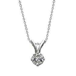Ronde Geslepen Echt Diamanten Solitaire Ketting Hanger Wit Goud 14K 1 Ct.