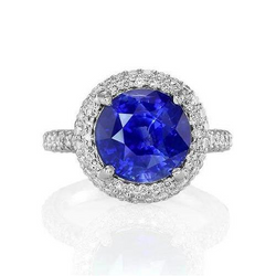Ronde Geslepen Halo Diamant En Sri Lanka Blauwe Saffier Ring 14K