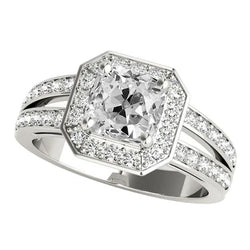 Ronde & Cushion Oud Geslepen Natuurlijke uit de aarde gewonnen Diamanten Halo Ring met Gespleten Schacht 5 Karaat