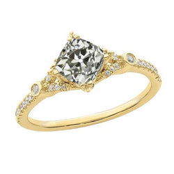 Ronde & Cushion Old Mine Cut Echte Natuurlijke uit de aarde gewonnen Diamanten Ring Vlieger Stijl 4 Karaat