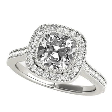 Ronde & Kussen Oud Geslepen Echt Diamanten Halo Ring Met Accenten 6 Karaat