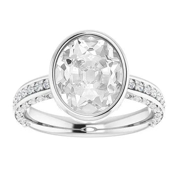 Ronde & Ovale Oude Geslepen Echt Diamanten Ring Bezel Set 7,25 Karaat Dames Sieraden