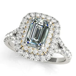 Ronde & Smaragd Natuurlijke uit de aarde gewonnen Diamanten Dubbele Halo Ring 6.50 Karaat 14K Goud
