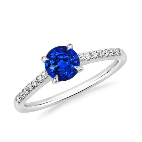 Ronde Sri Lanka Saffier Ring Diamanten Sieraden Wit Goud 14K