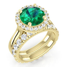 Afbeelding in Gallery-weergave laden, Ronde groene smaragdgele gouden ringset
