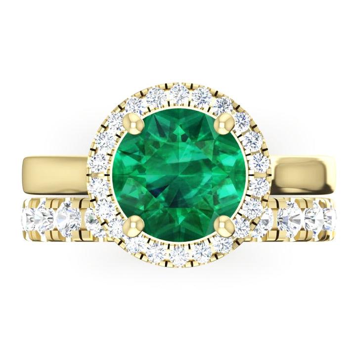 Ronde groene smaragdgele gouden ringset