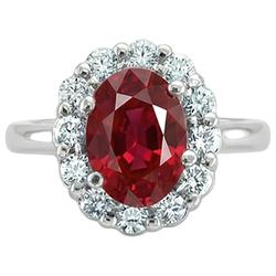 Rood ovaal geslepen robijn en Natuurlijke echte diamanten ( niet in een laboratorium gekweekt ) ring 5 karaat sieraden 14K witgoud