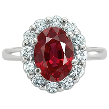 Afbeelding in Gallery-weergave laden, Rood ovaal geslepen robijn en Natuurlijke echte diamanten ( niet in een laboratorium gekweekt ) ring 5 karaat sieraden 14K witgoud
